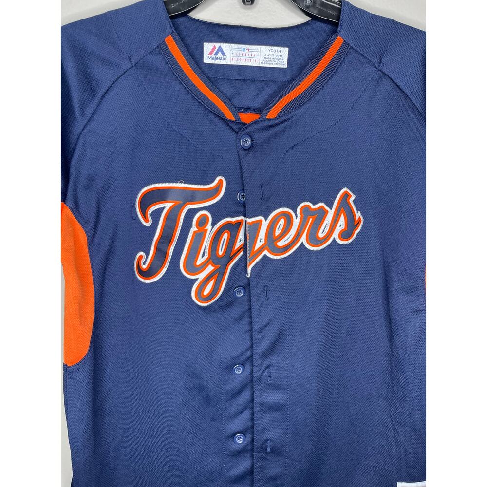 Detroit Tigers Miguel Cabrera #24 Majestic Youth Jersey Navy Orange Size L 14/16 - Picture 3 of 5